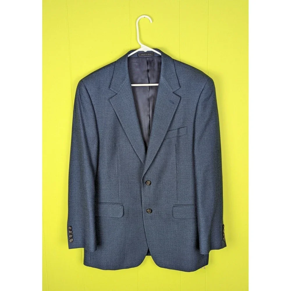 Lauren Ralph Lauren Men 40 R Blue 2-Btn Blazer Jacket Soft Woven Herringbone EUC